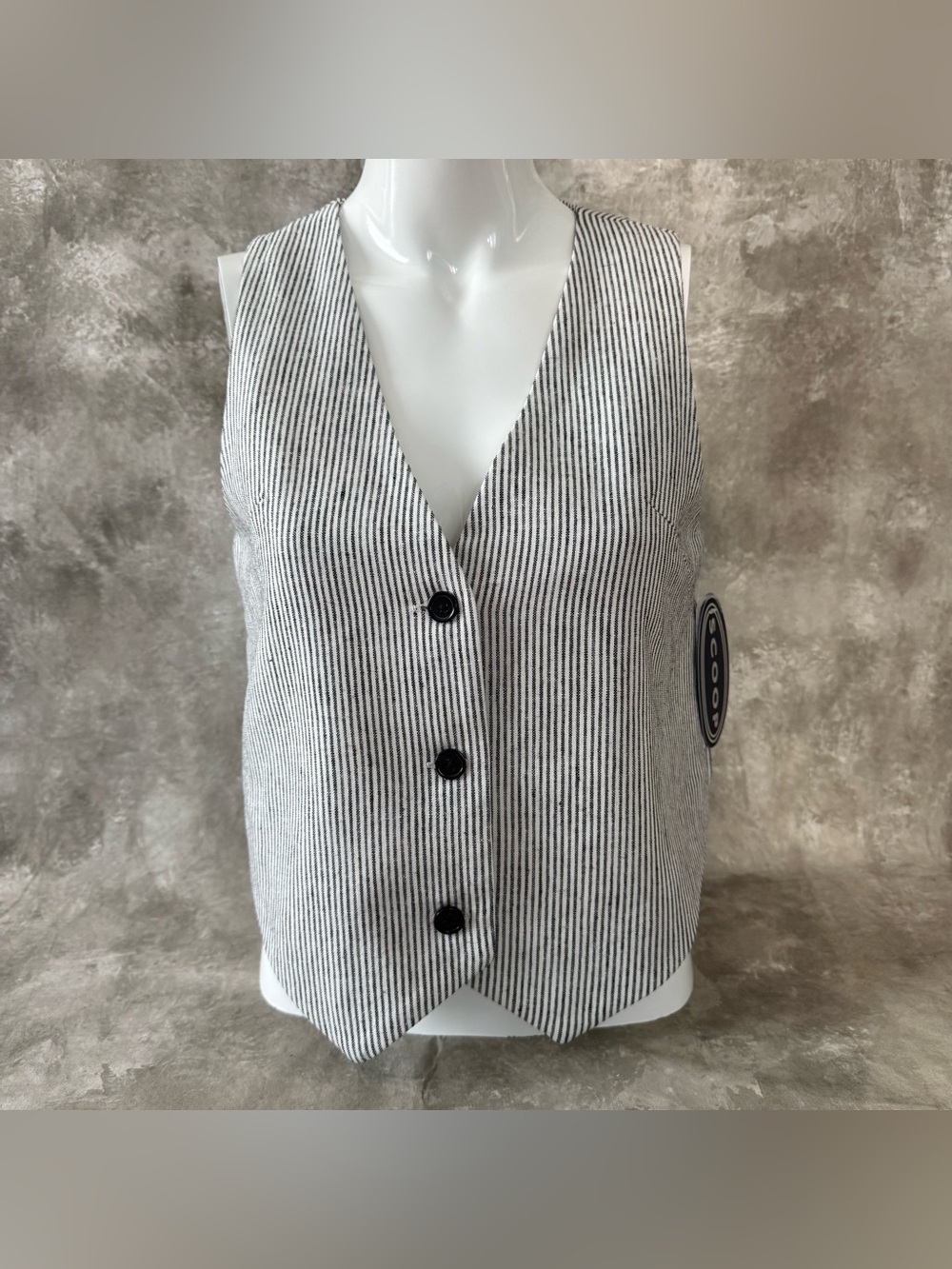 Striped V-Neck Button Front Women's Vest - Black & White (Love 28)